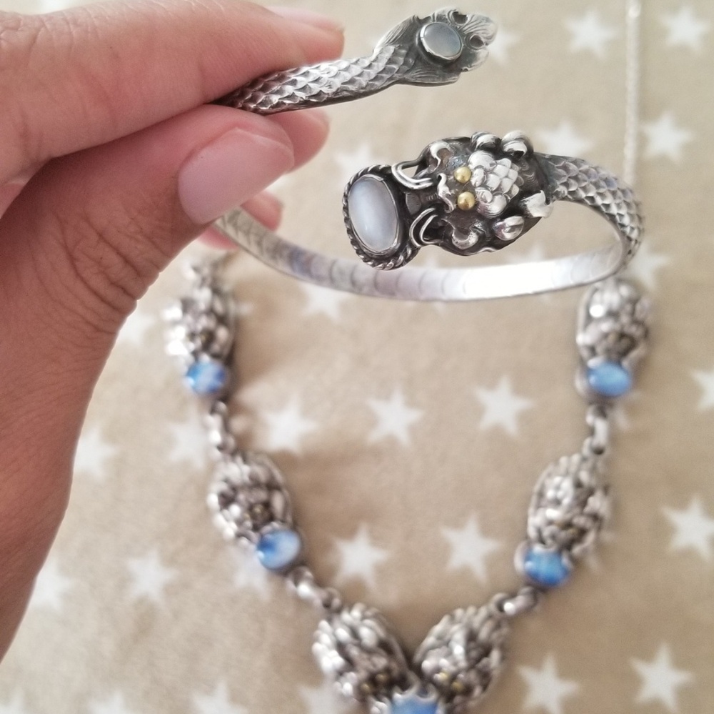 vintage silver dragon necklace and bracelet